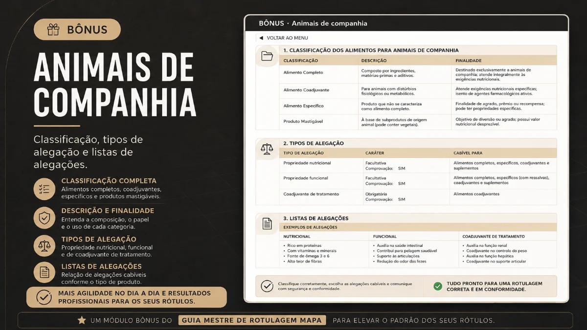 Bônus: particularidades de alimentos para animais de companhia
