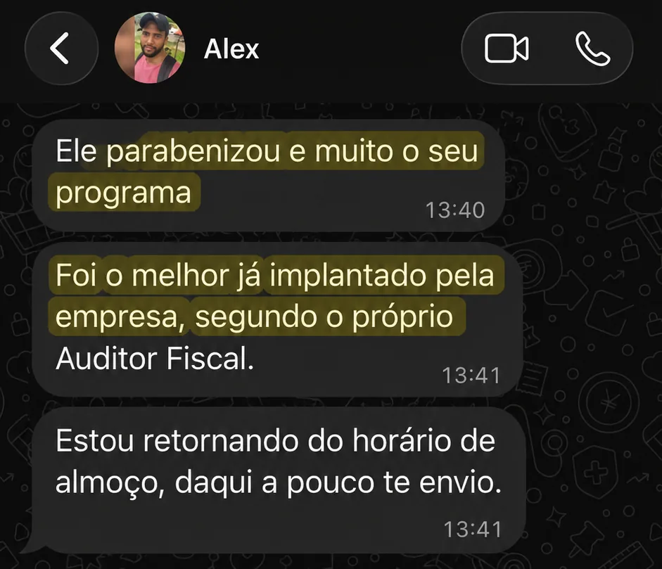 Depoimento de Alex enviado por WhatsApp